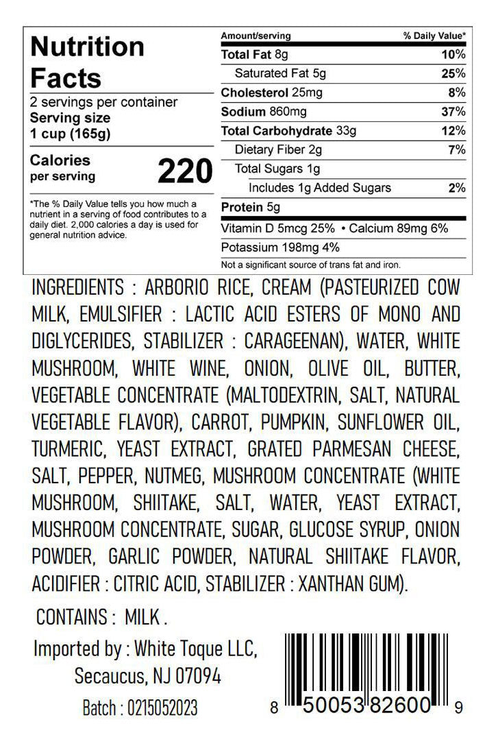Parmesan Mushroom Risotto Nutrition