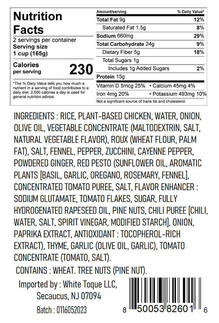 Plant Based Chicken Basquaise Nutrition
